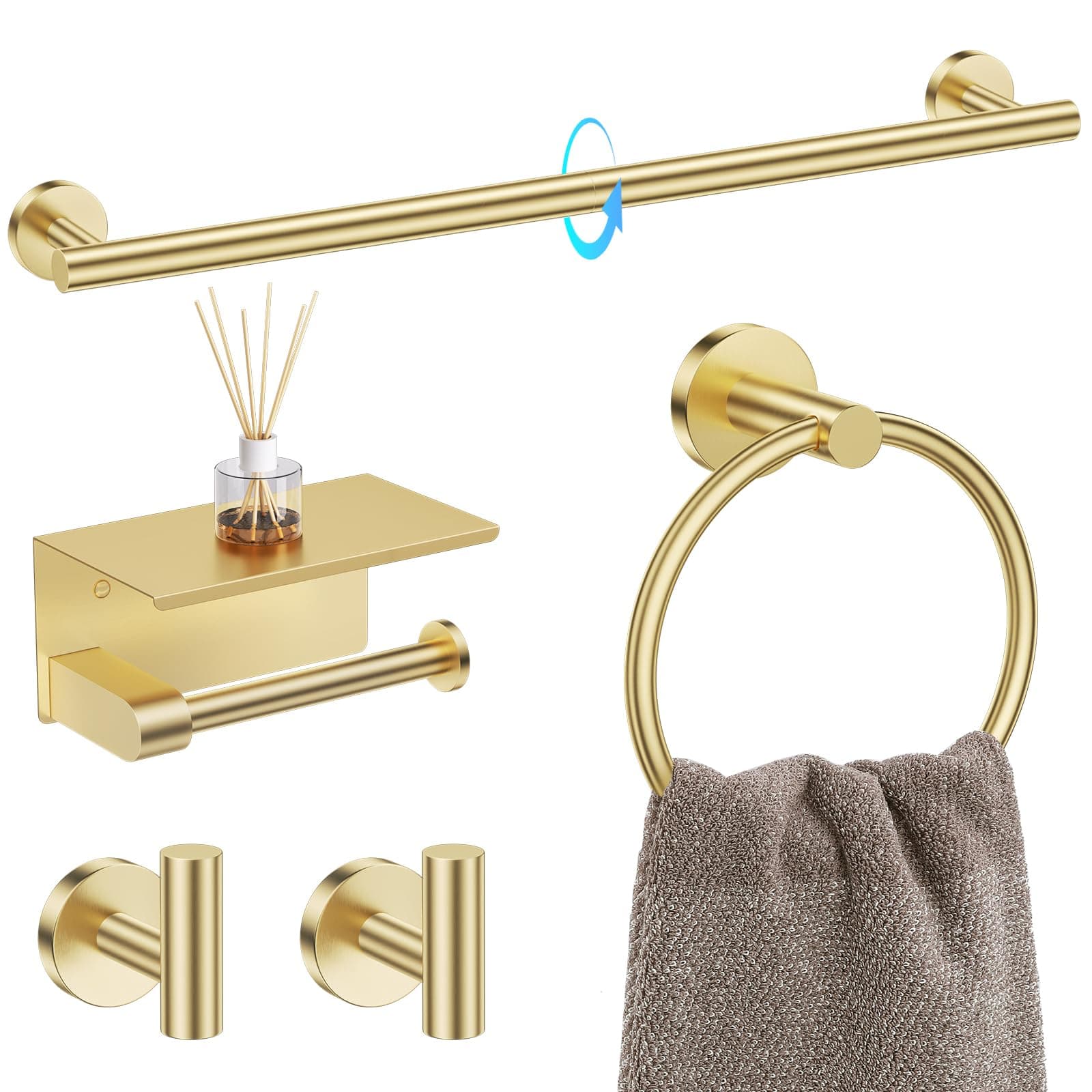 TURS Brushed Gold 5-Piece Bathroom Hardware Set