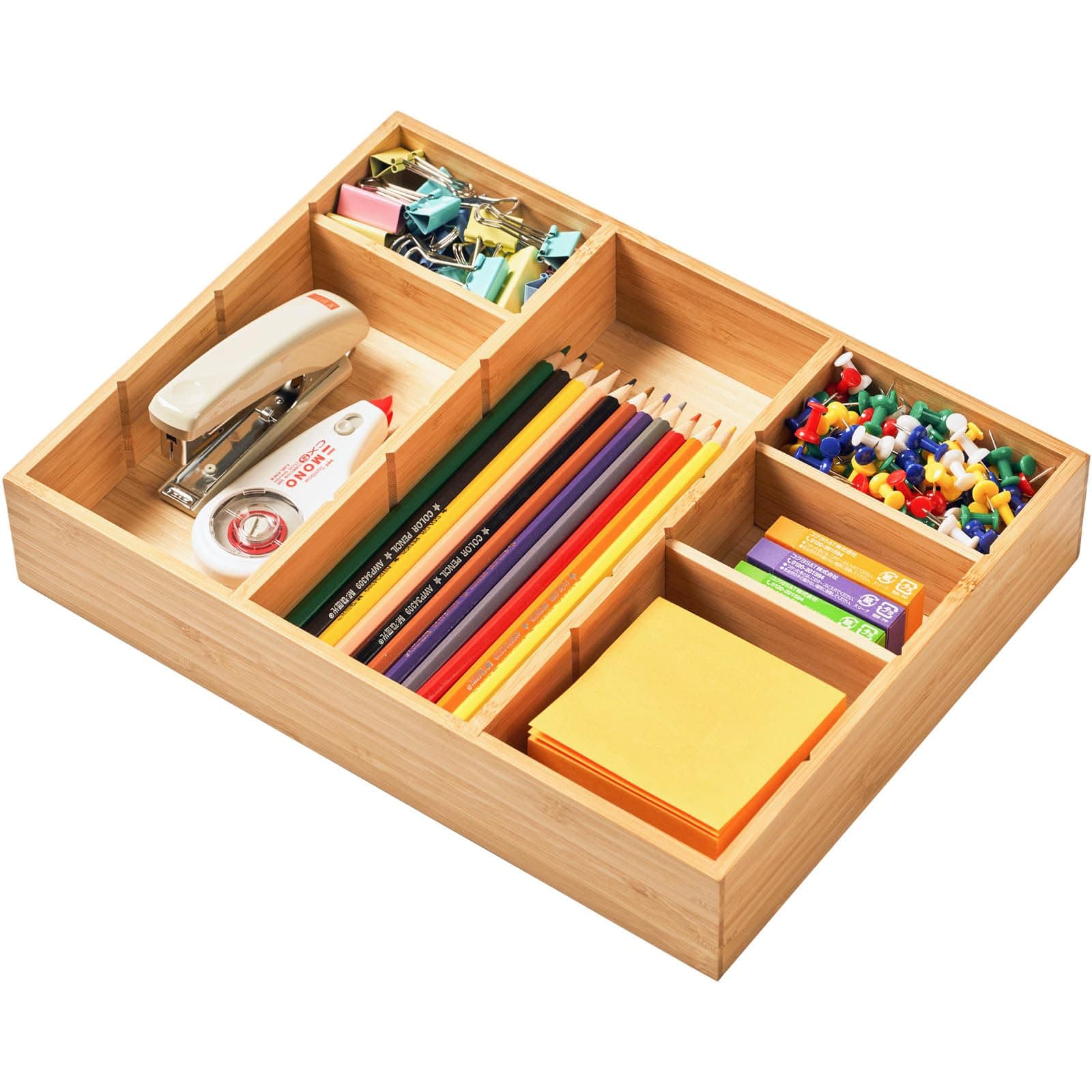Umilife Bamboo Desk Drawer Organizer Junk Tray