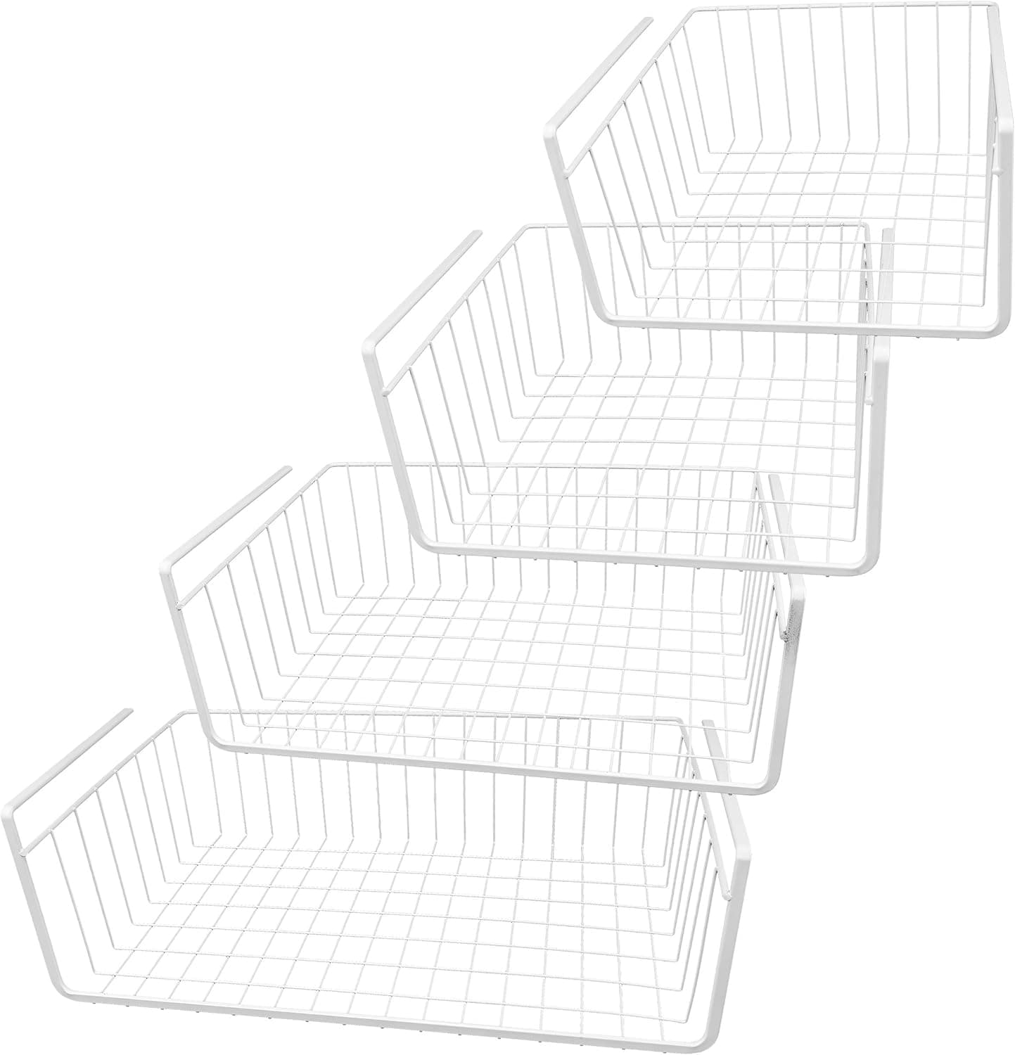 Under Shelf Storage Basket Set, 4-Piece White Wire