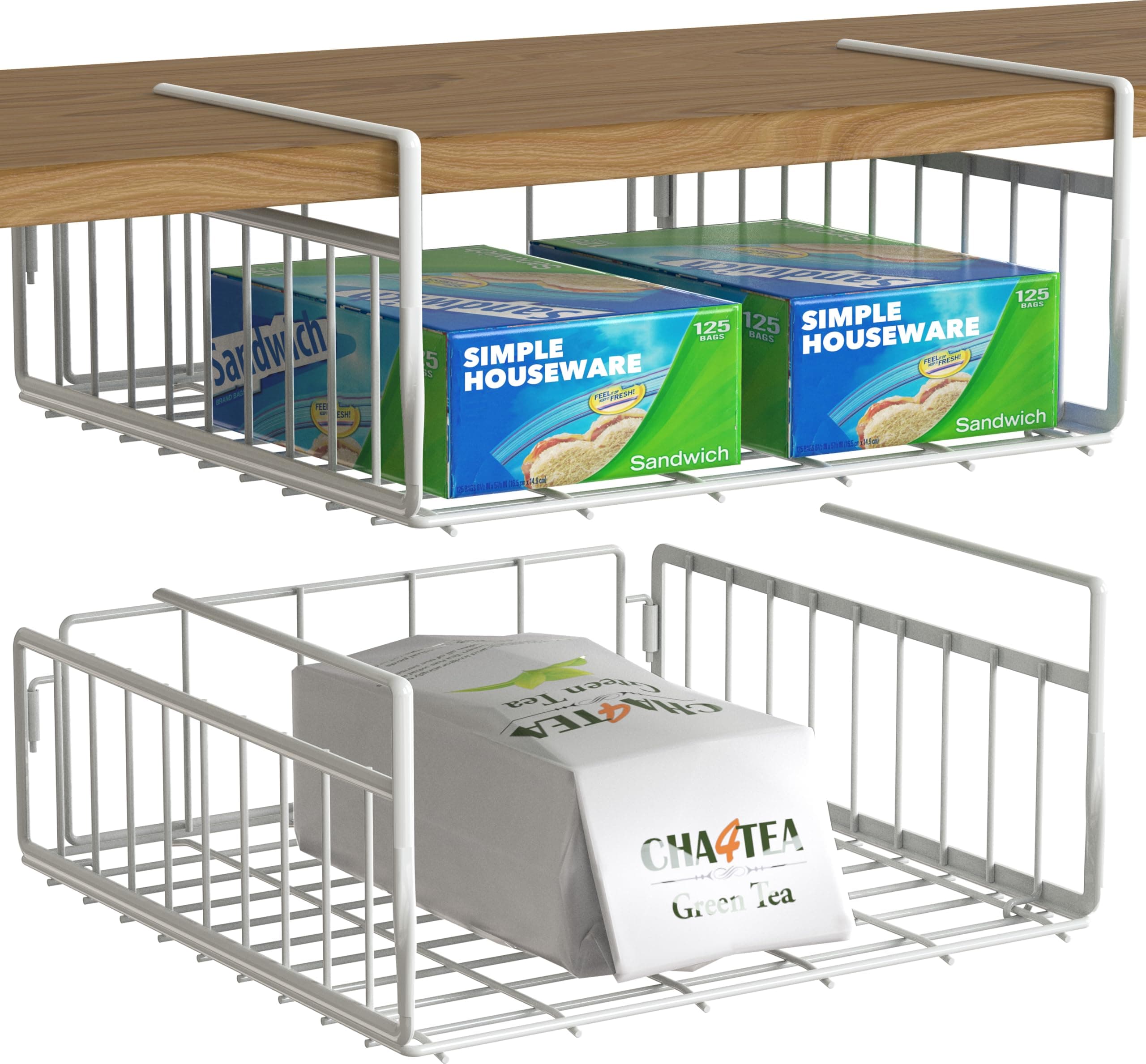 Southern Homewares 4-Pack White Wire Under Shelf Baskets