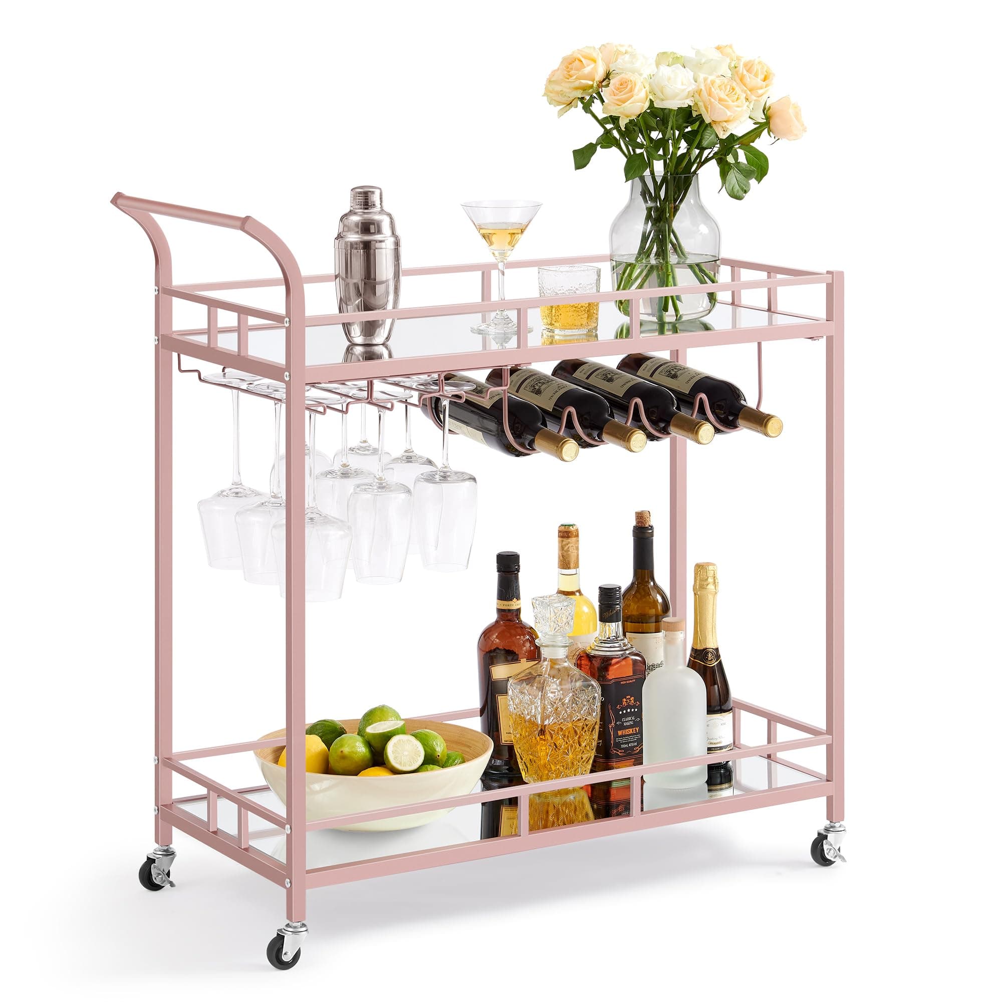 VASAGLE Gold Bar Cart with Mirror Shelves