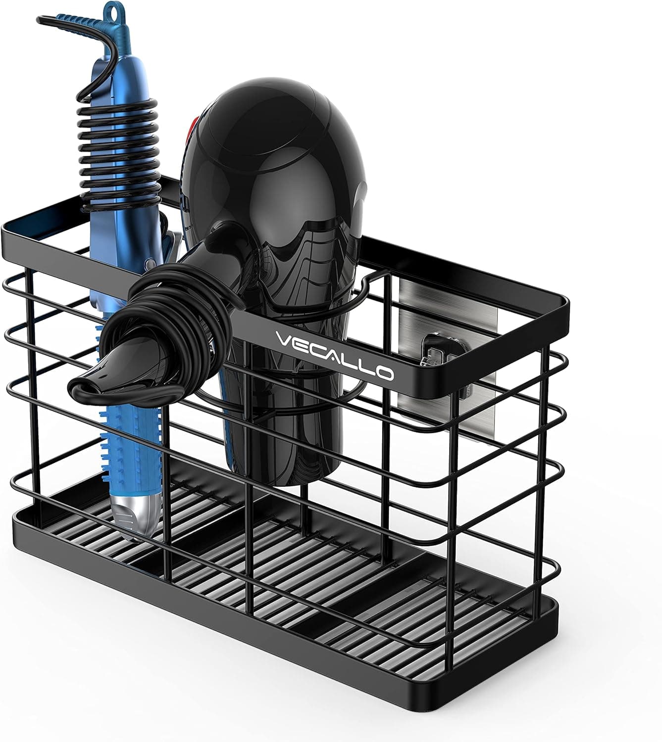 Vecallo Hair Dryer Holder Wall Mount Adhesive 3-Compartment