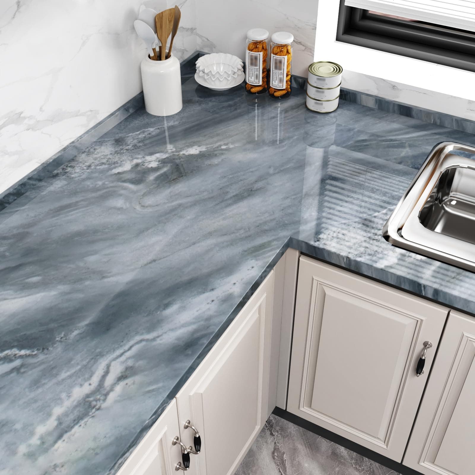 VEELIKE White Marble Contact Paper