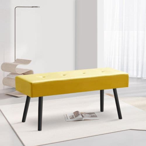 Velvet Button-Tufted Accent Bench with Metal Legs