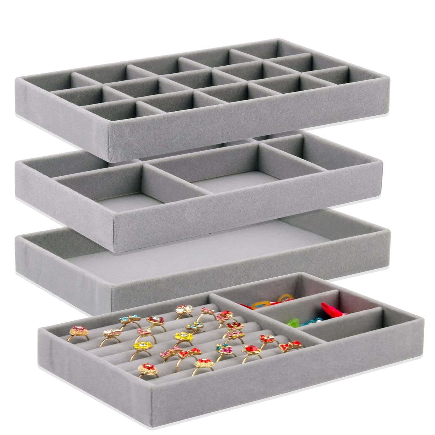 Velvet Stackable Jewelry Display Trays 4-Pack