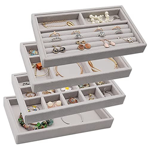 Velvet Jewelry Drawer Organizer Tray with Dividers