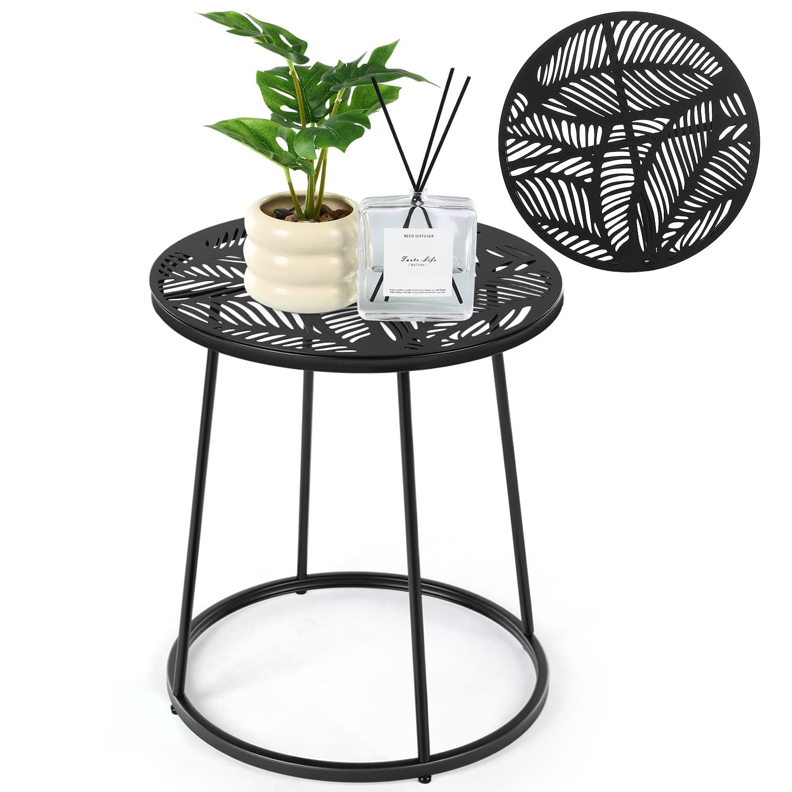 Vercraft Outdoor Side Table with Leaf Cut-Outs