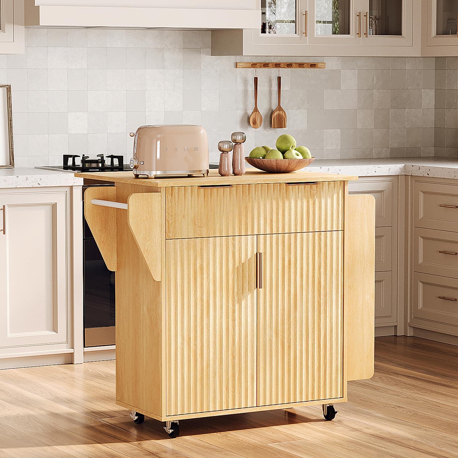 VINGLI Drop Leaf Rolling Kitchen Island Cart with Storage
