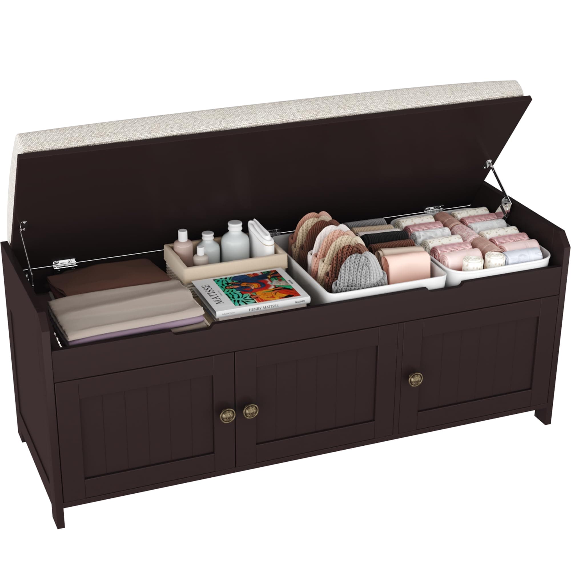 Virabit Velvet Storage Ottoman Bench for Bedroom End of Bed Grey