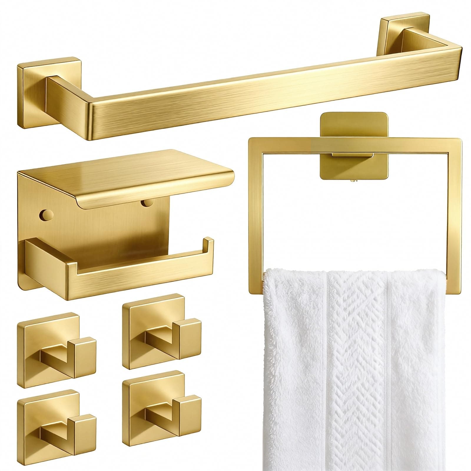 Walkinstin 7-Piece Brushed Gold Bathroom Hardware Set