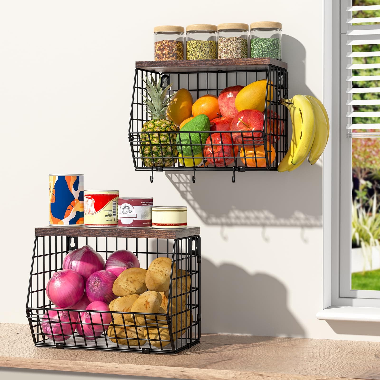 Wall Mount Fruit Basket Wire Kitchen Storage Organizer