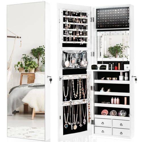 Wall Mount Mirror Jewelry Armoire White
