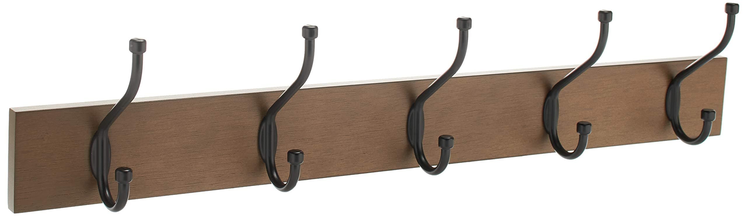 Wood and Metal Wall-Mounted Coat Hook Rail with 5 Hooks