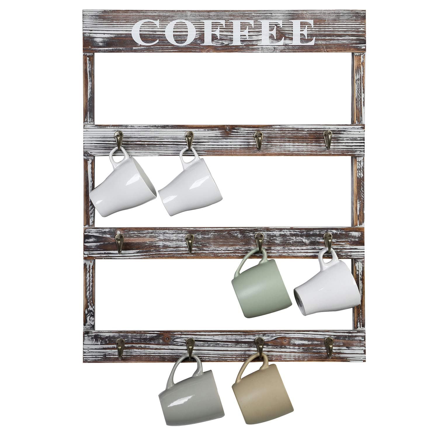 Wall-Mounted Mug Rack (8 Hooks, Wood)