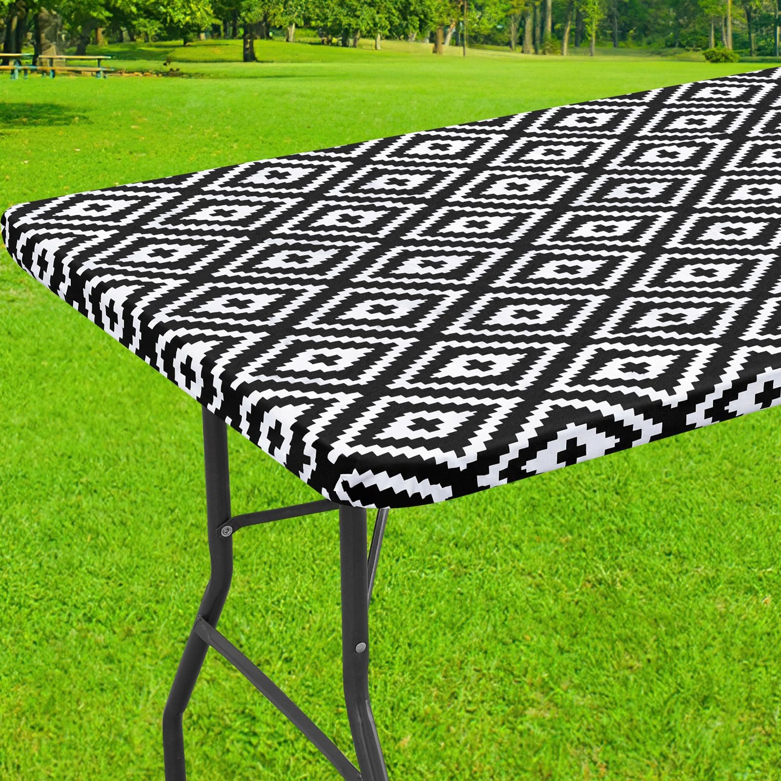 Smiry Waterproof Elastic Fitted Outdoor Tablecloth for 6-Foot Tables