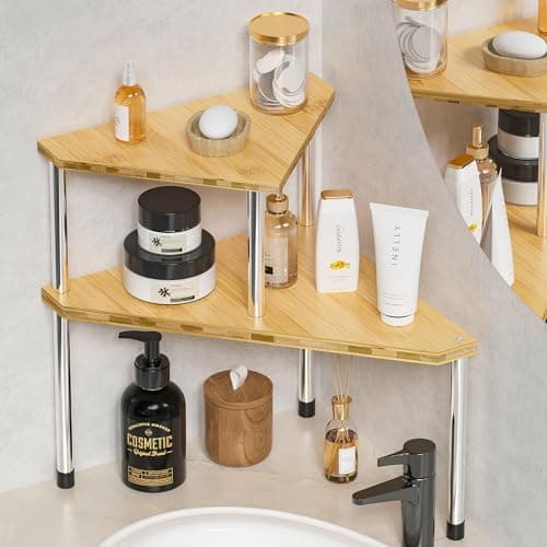 Weenson Bamboo Bathroom Counter Organizer Corner Shelf