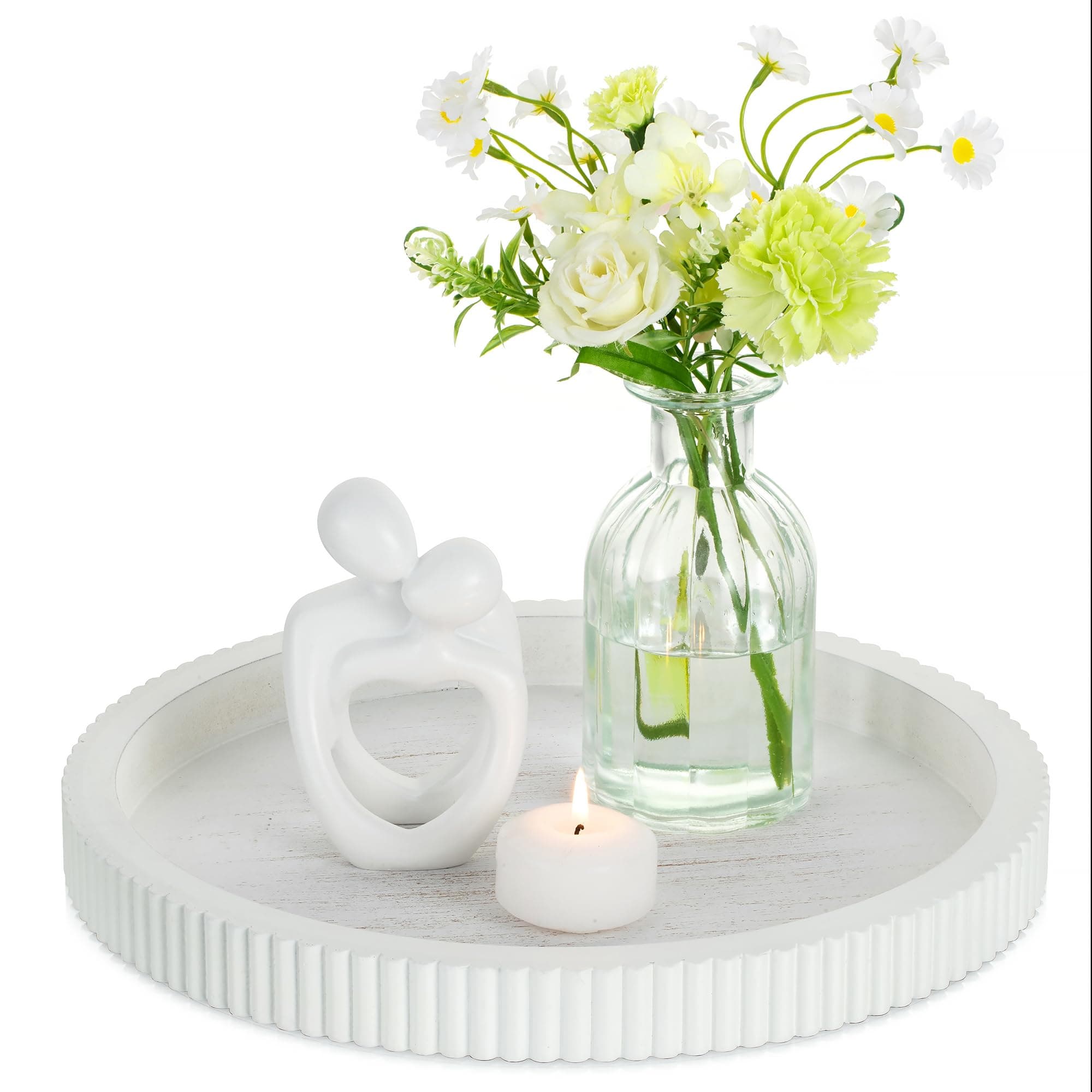 White Farmhouse Ottoman Tray with Cutout Handles