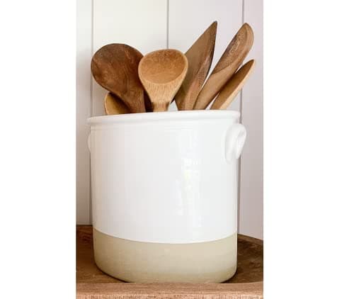 White Farmhouse Ceramic Utensil Crock Set