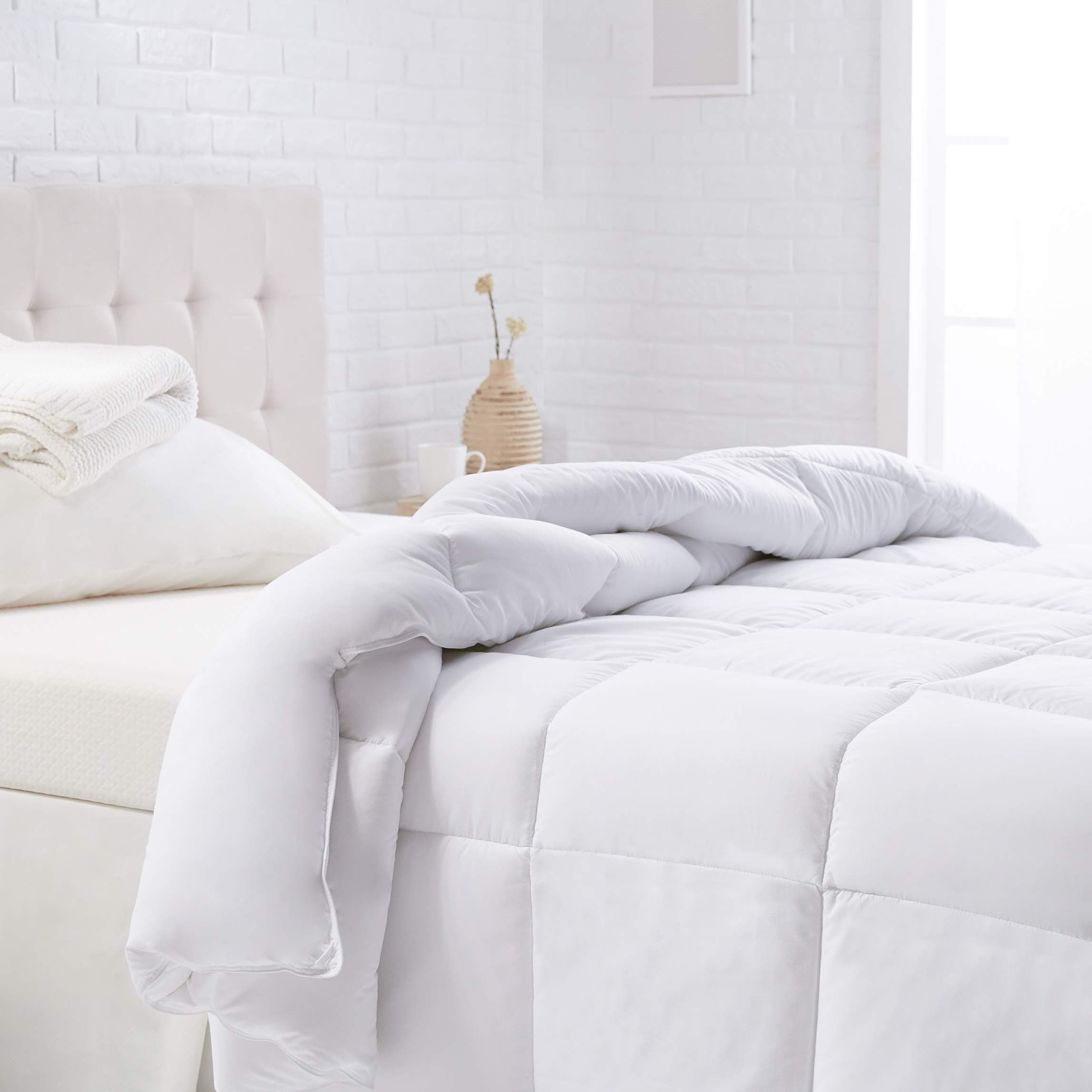 Quilted White Coverlet — Queen Hotel Style