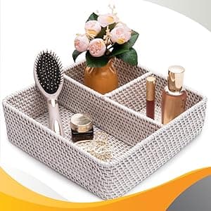 Small Wicker Bathroom Basket Set - 2 Pack Shelf Organizer