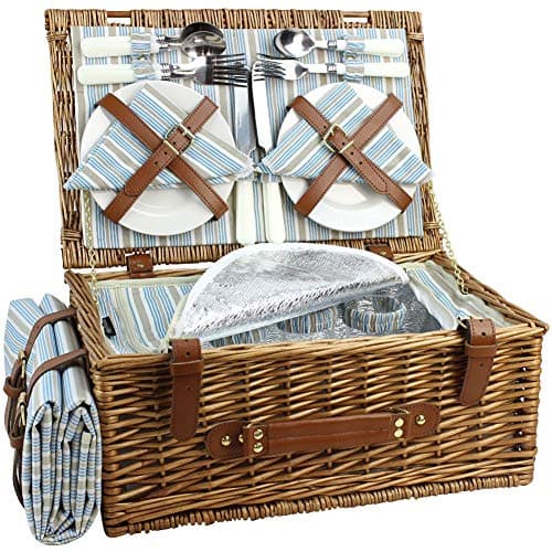Wicker Picnic Basket Set for 2 - Willow Hamper with Blanket