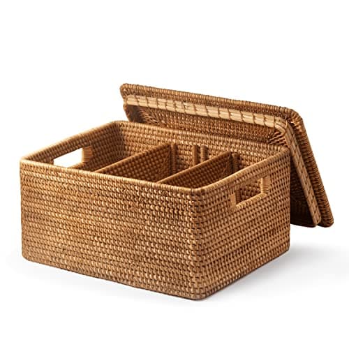 StorageWorks Seagrass Wicker Basket with Lid and Handles