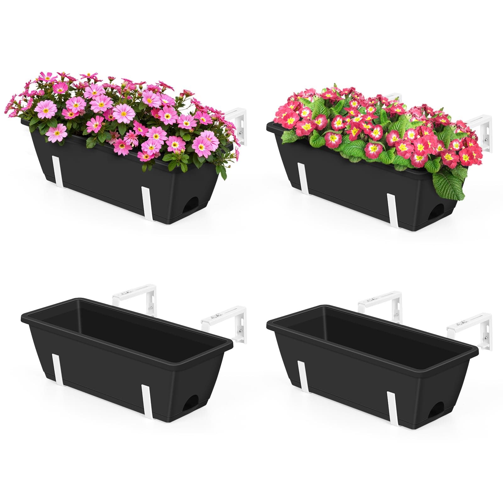 karlliu Window Box Planters with Adjustable Railing Brackets