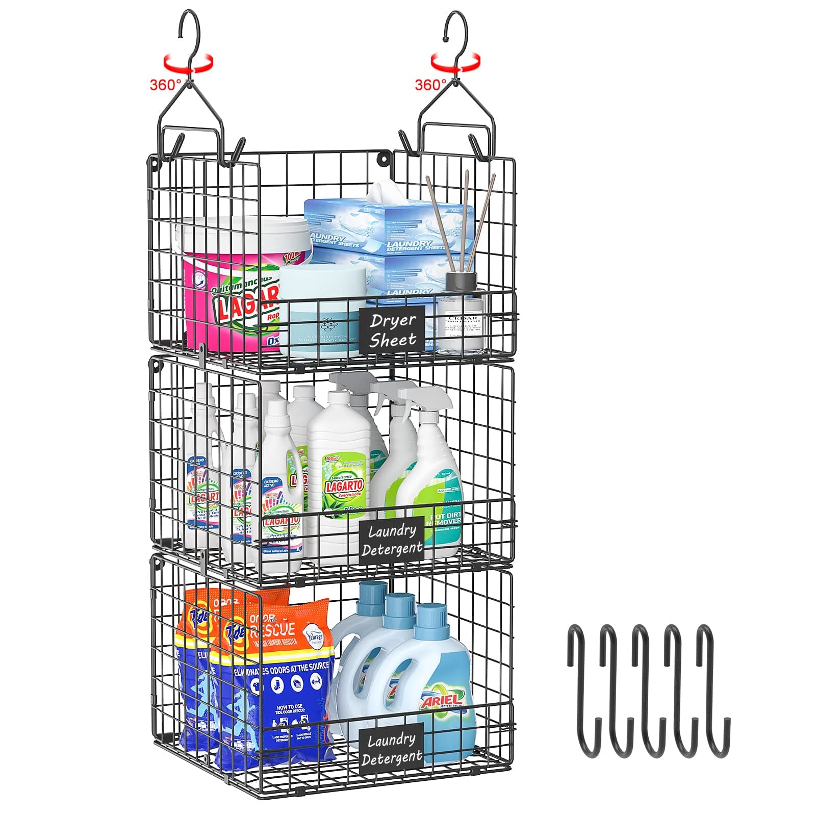 Wetheny 2-Tier Wall Mounted Wire Basket with Wood Lid