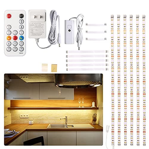 WOBANE Under Cabinet LED Kit 6-Pack with Remote, Timer, and Dimmer - Warm White