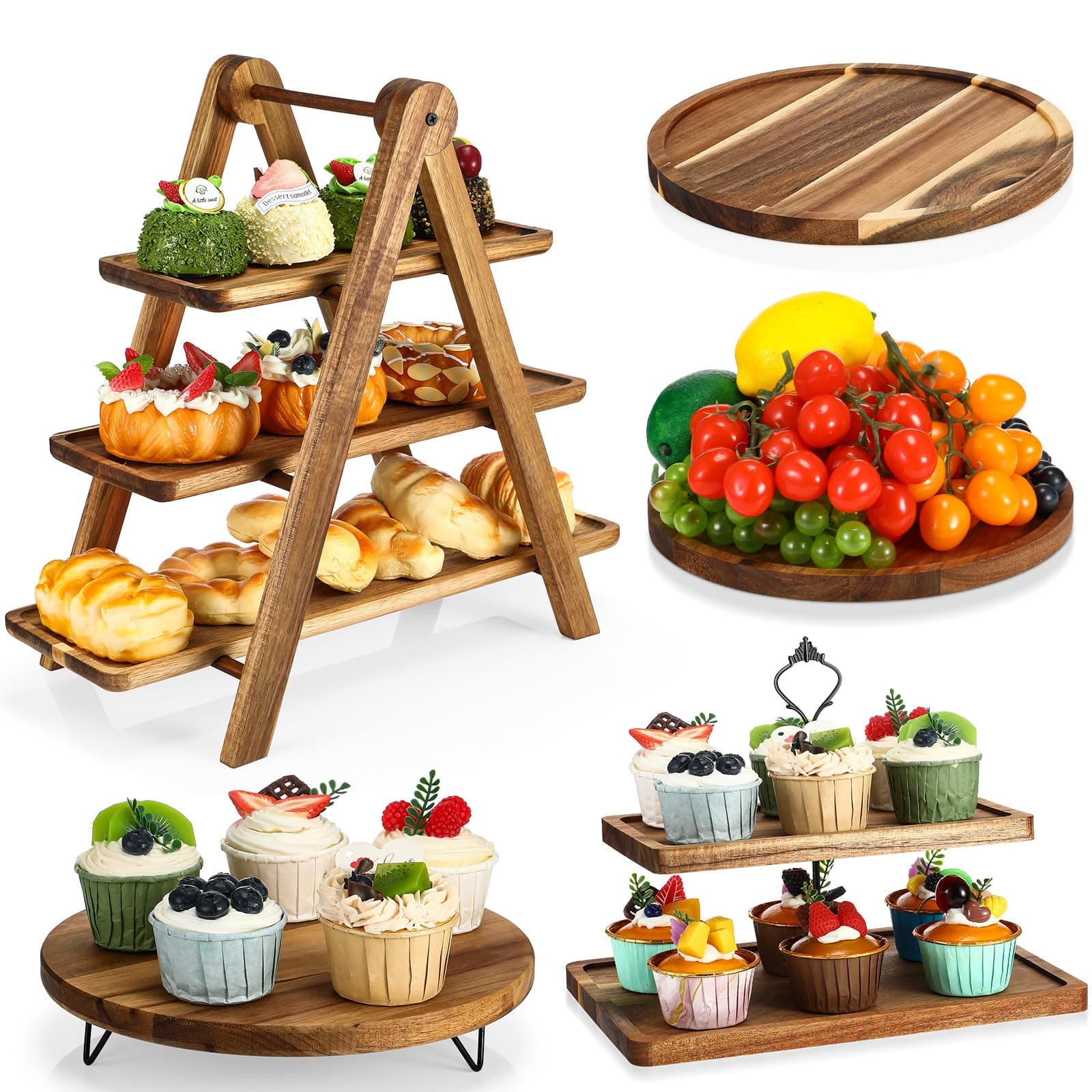 Wood and Metal 2-Tier Serving Stand