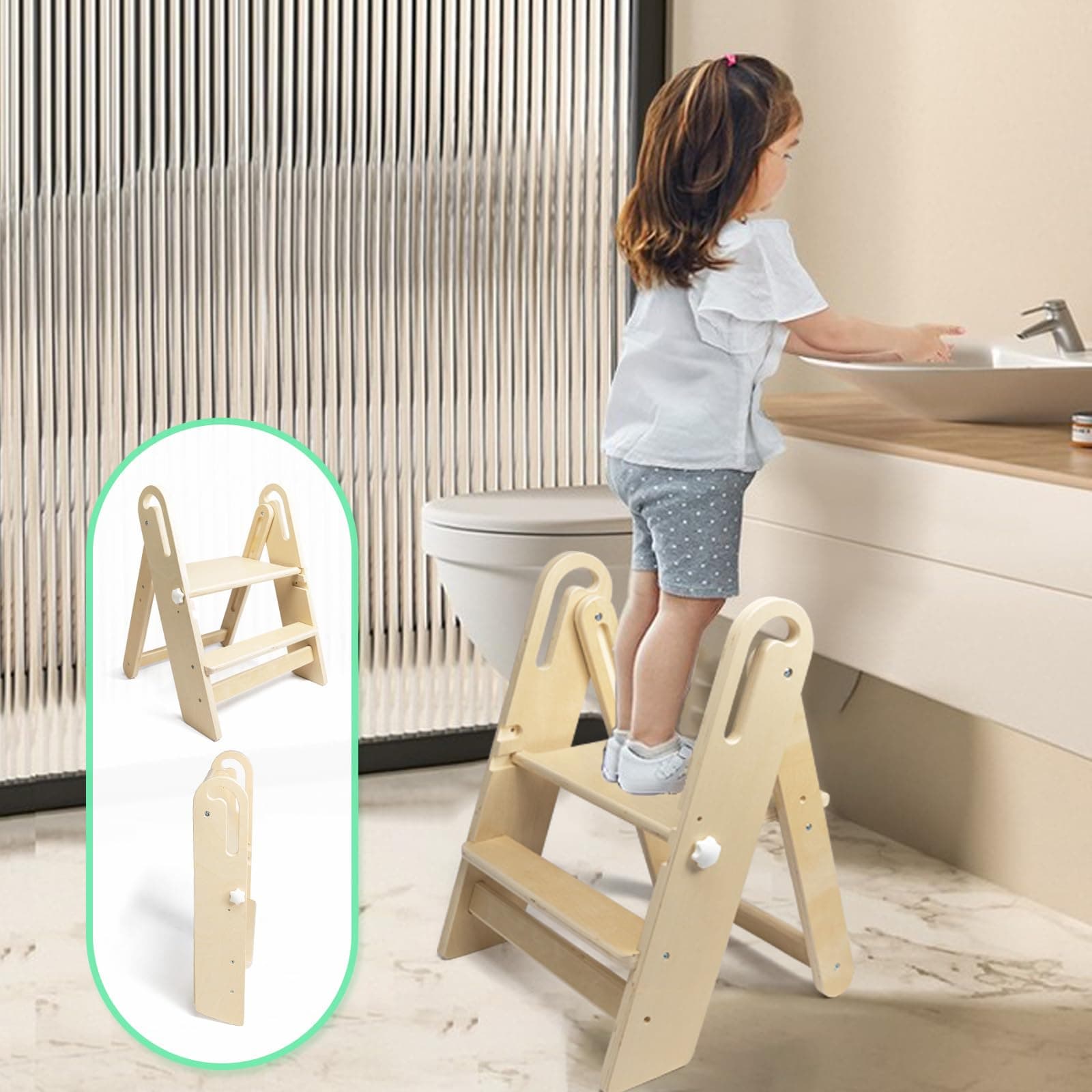 WOOD CITY Adjustable Kids Step Stool