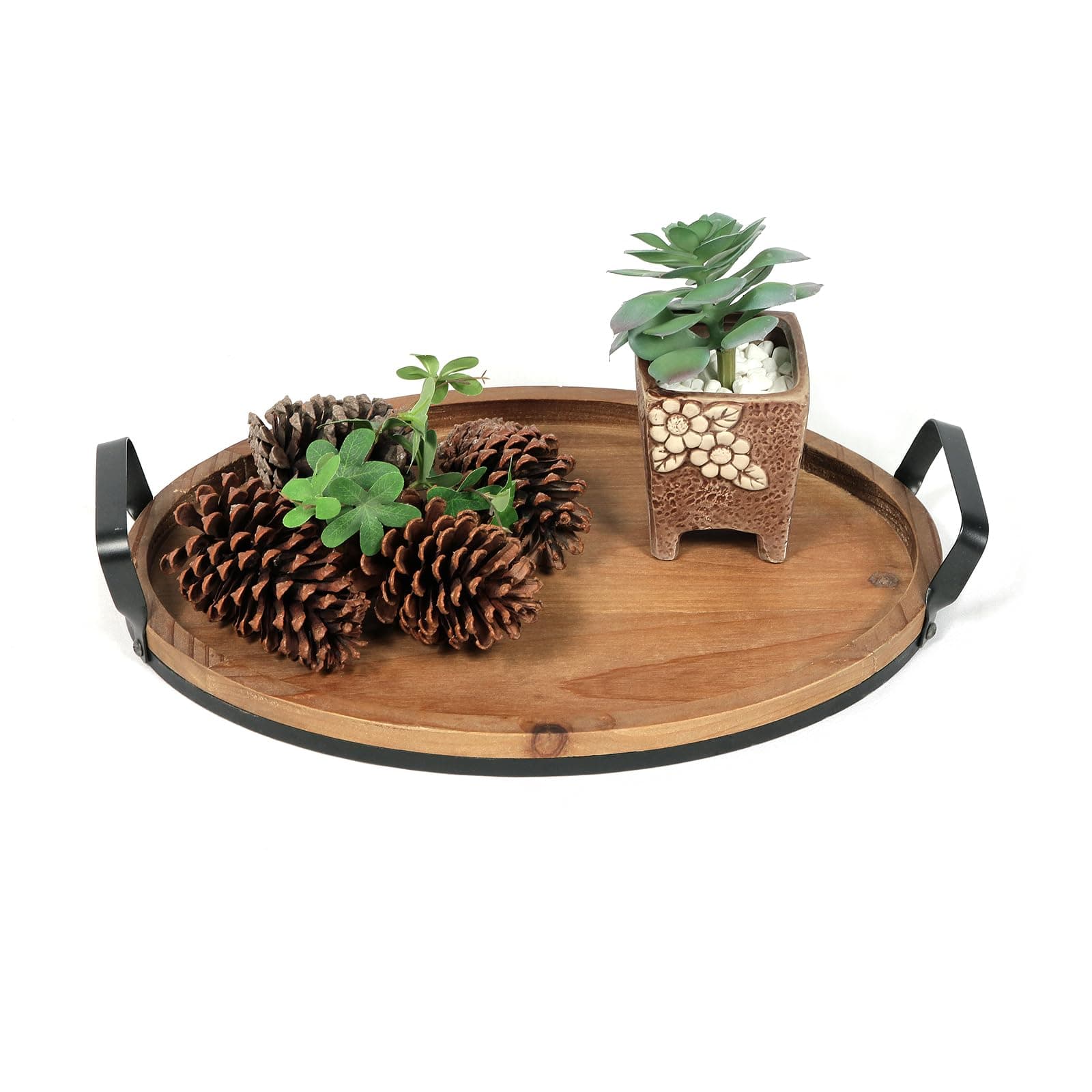 Rustic Wood Decorative Tray with Handles