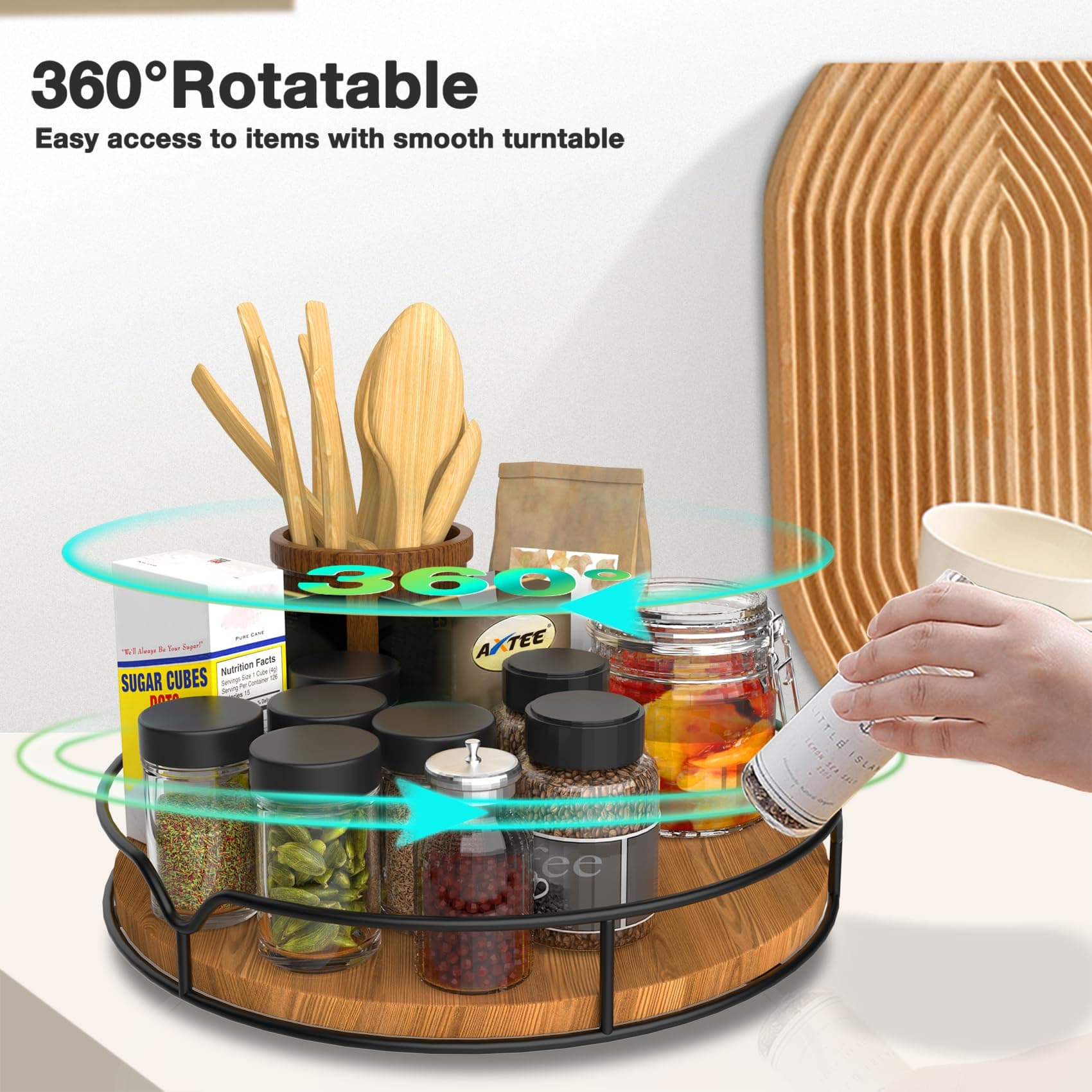 Wood Turntable Lazy Susan — 9 in. Pine, Carbonized Black