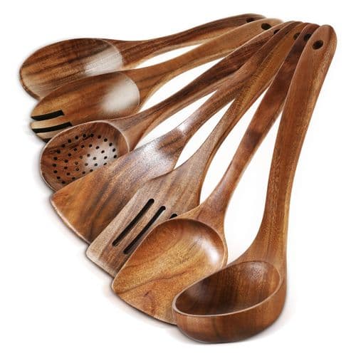 7-Piece Wooden Kitchen Utensils Set, Natural Teak