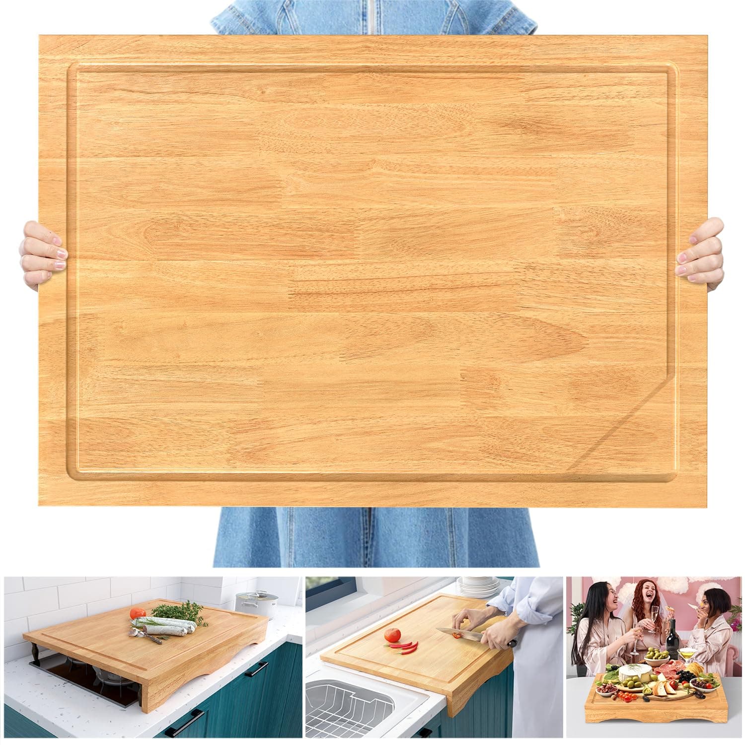 Wooden Stove Top Cover with Adjustable Legs