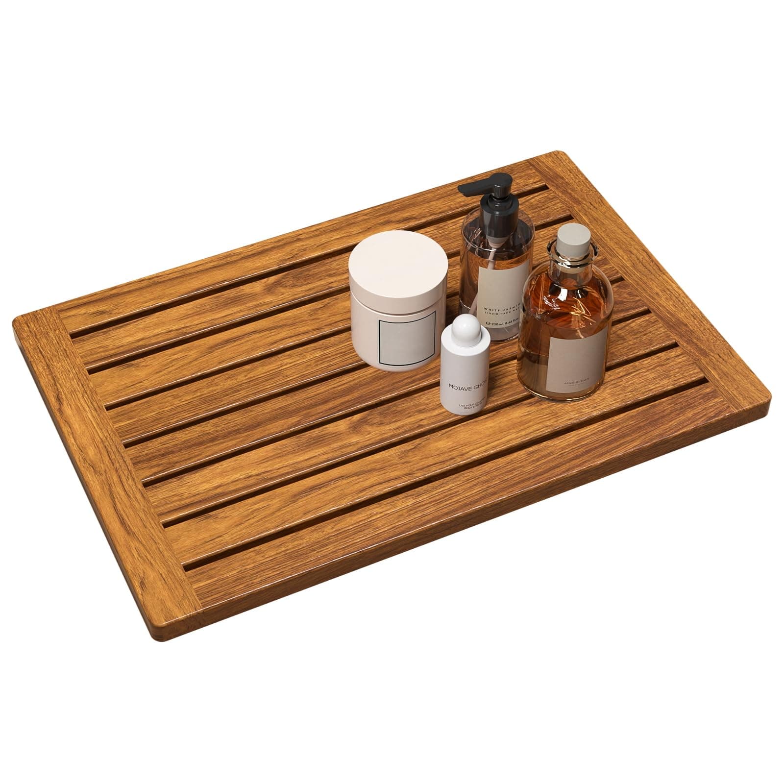 Wooden Teak Bath Mat, Oil Finished, Non-Slip, 24.5 x 18.5 inch