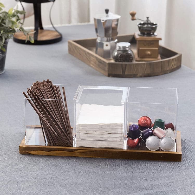 Wooden Tray Organizer for Coffee Station