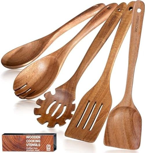 WOTTISH Wooden Spoons for Cooking, 5-Piece Set