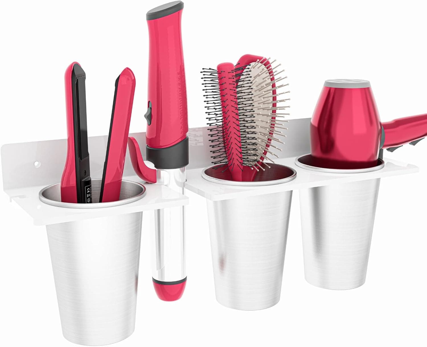 Wynthex Hair Tool Organizer Wall Mount with 3 Steel Cups