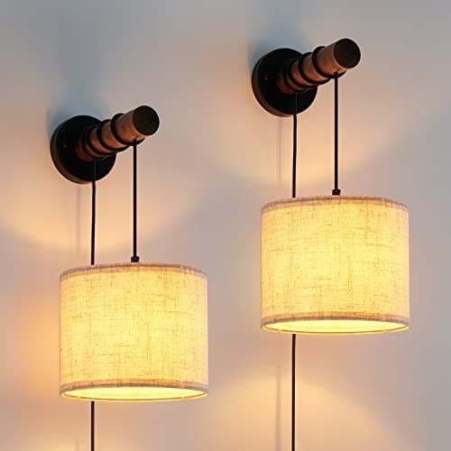 XSDeTu Plug-In Wall Sconces Set of 2, Farmhouse Style