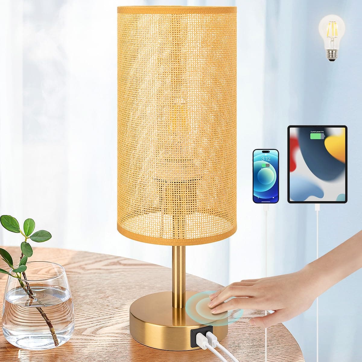 Yarra-Decor Bedside Table Lamp with USB Port - Touch Control