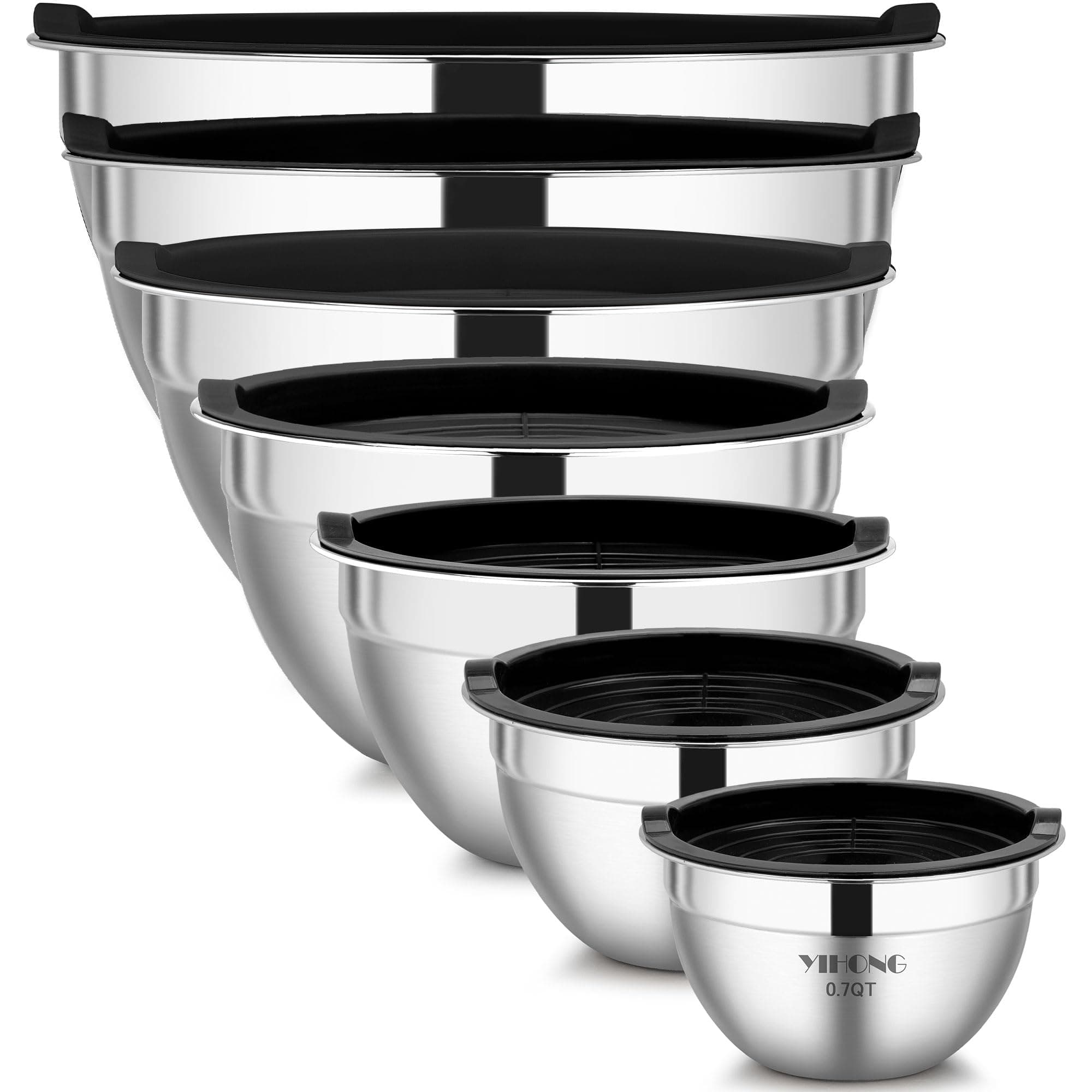 YIHONG 7 Piece Metal Mixing Bowls with Lids