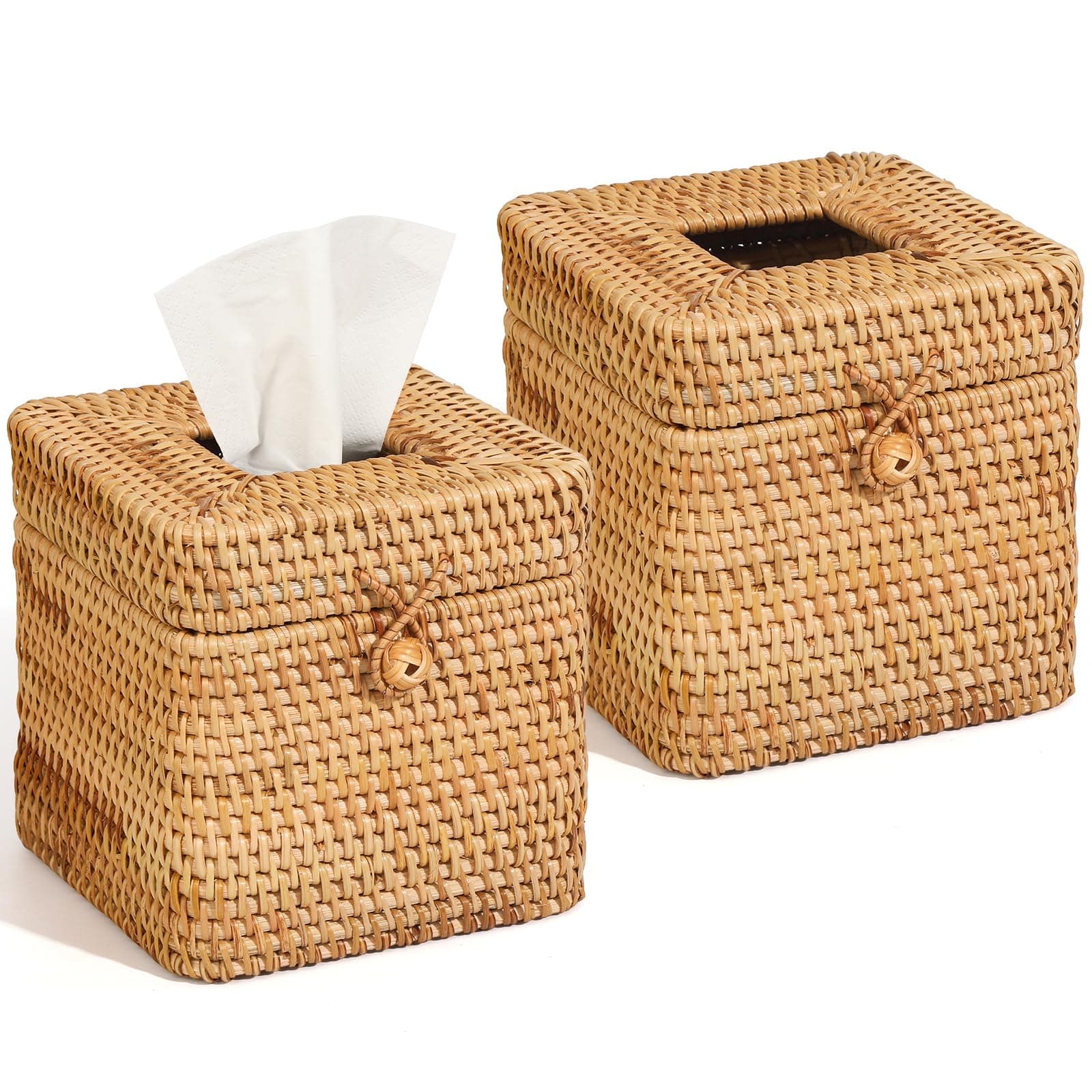 YIWEN Square Woven Tissue Box Cover, Decorative Napkin Holder