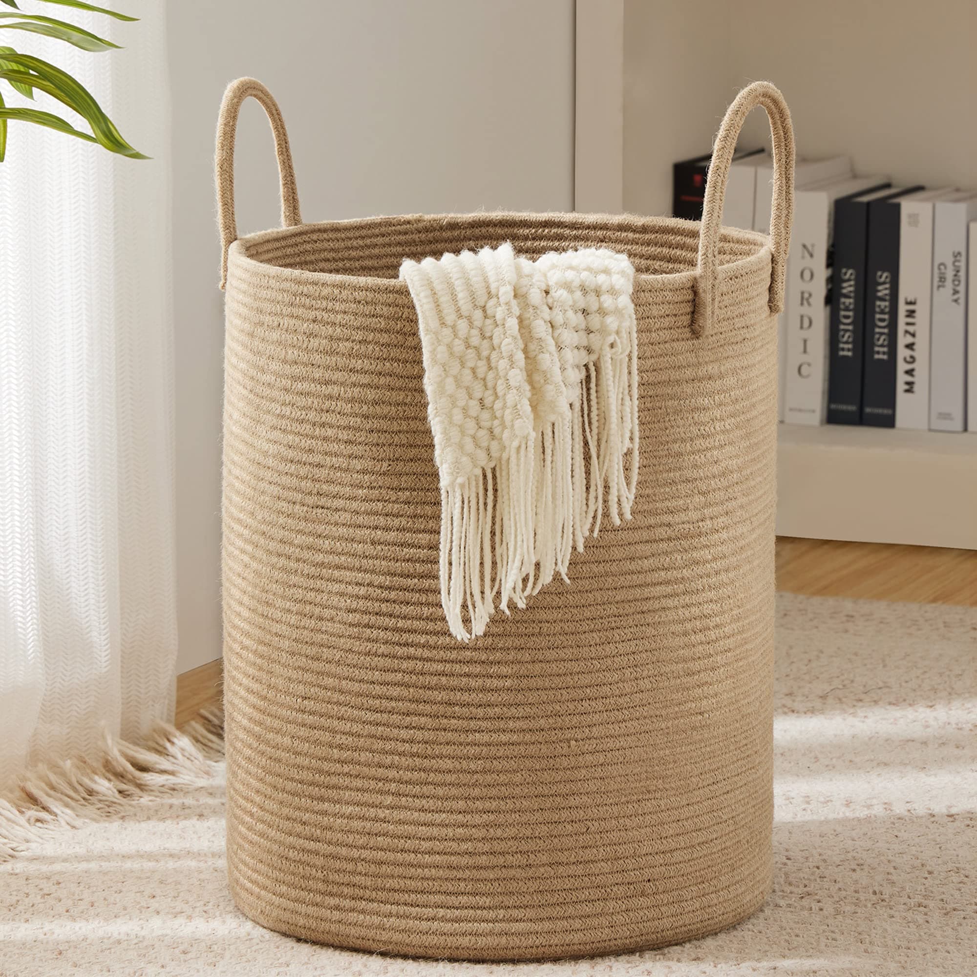 YOUDENOVA Jute Rope Laundry Hamper Woven Collapsible 58L