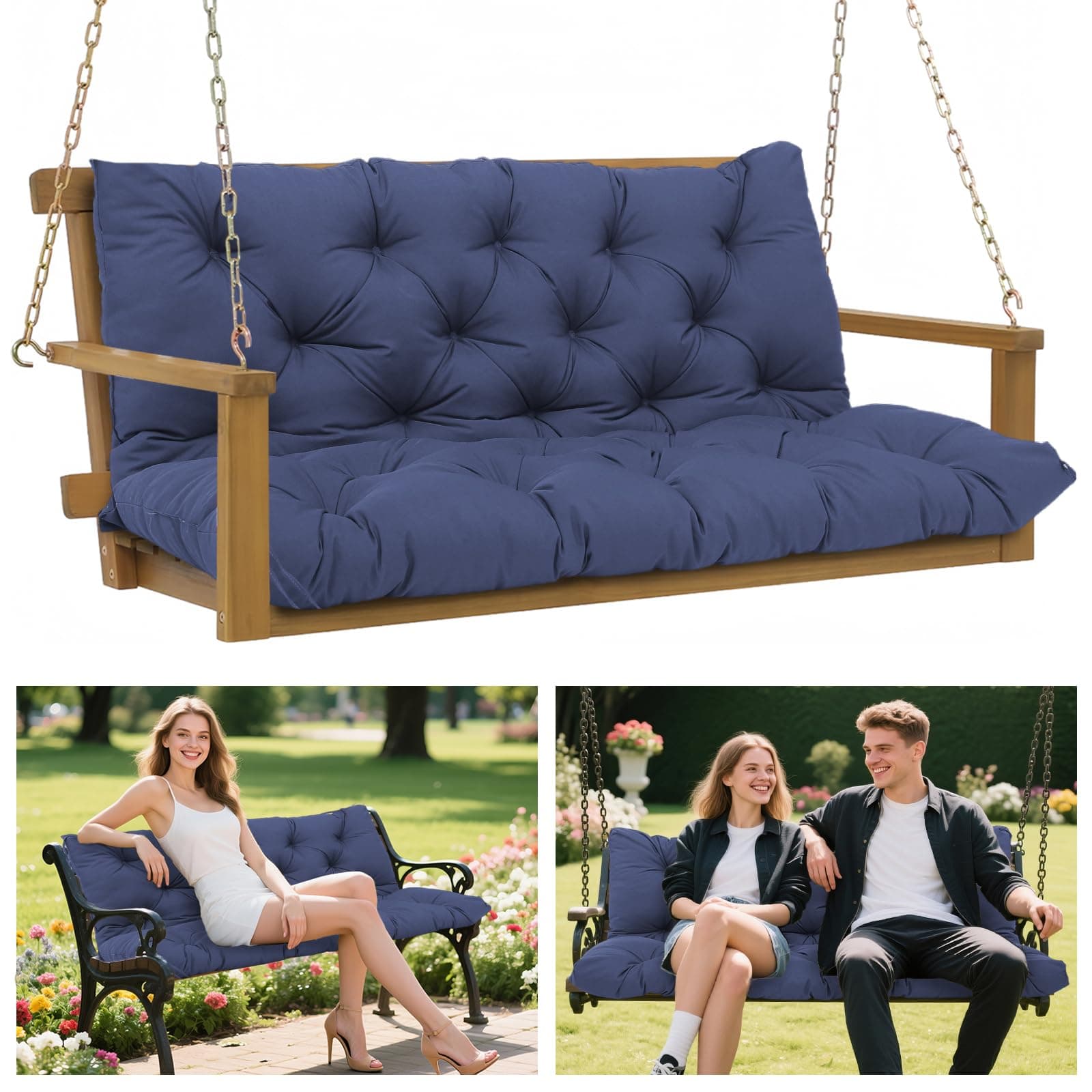 YQNUCO Waterproof Porch Swing Cushions 3 Seater 55 inch