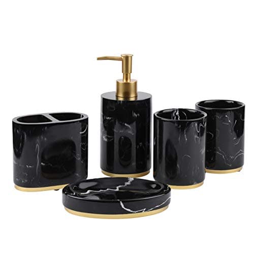 Zexzen Black Marble Bathroom Accessories Set, 5-Piece
