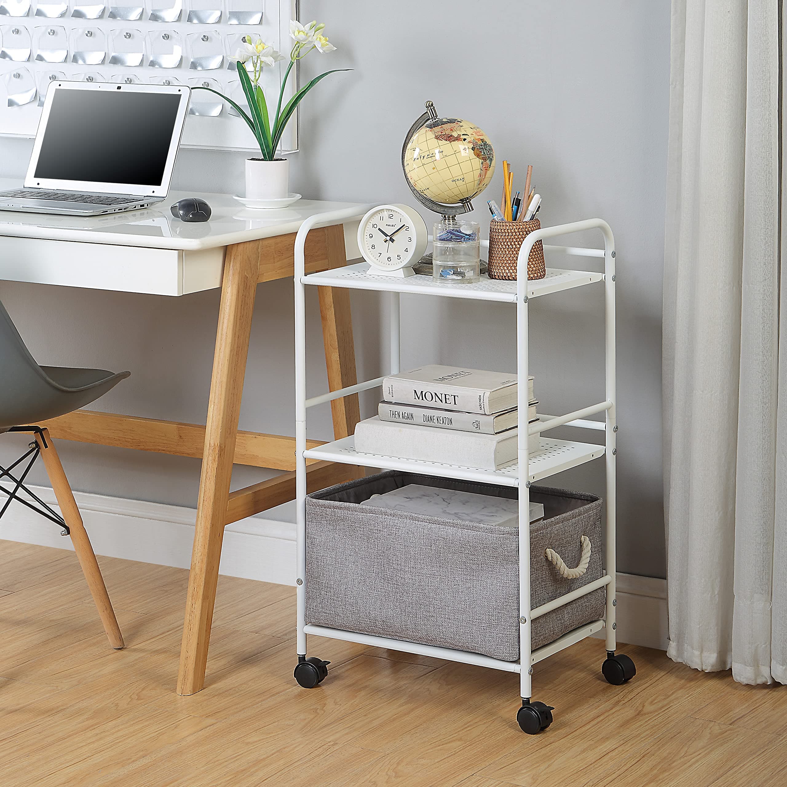 ZOES HOMEWARE Slim 3-Tier Rolling Cart with Hooks