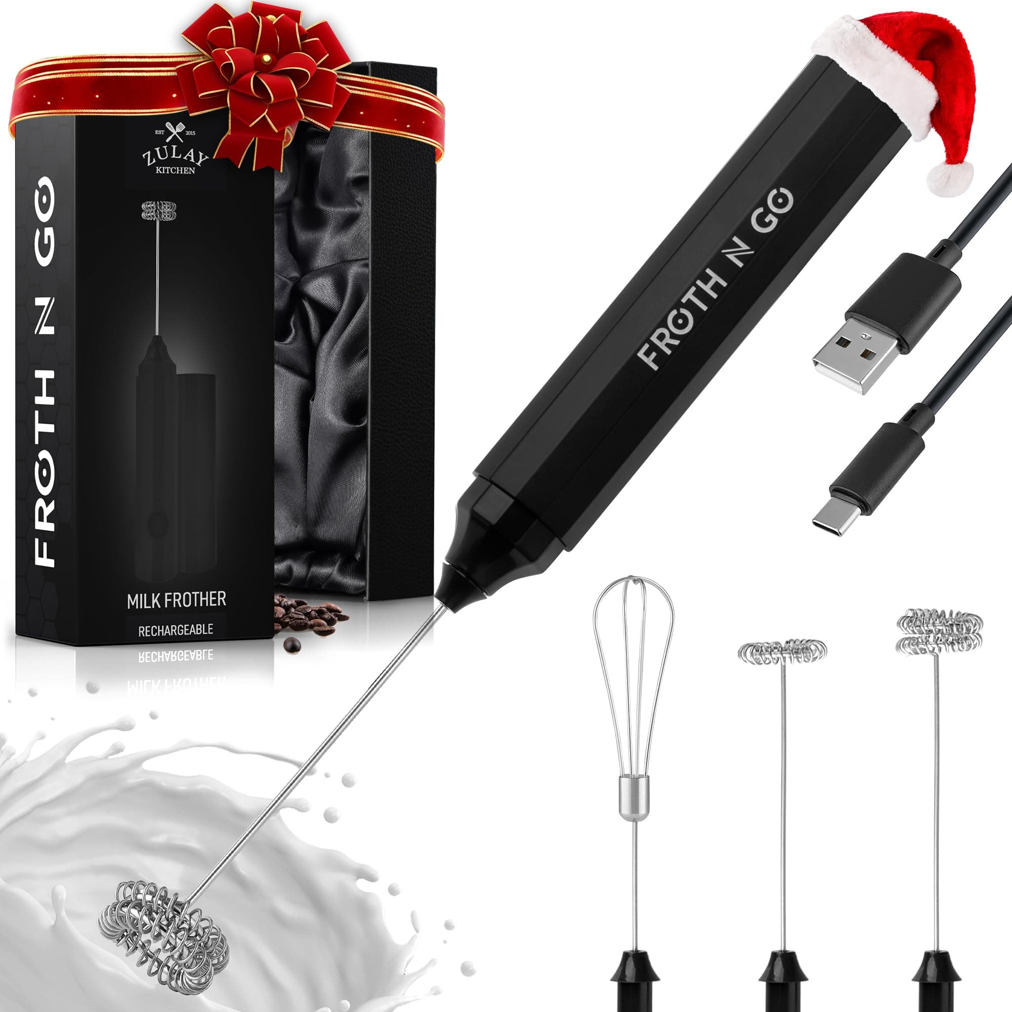 Zulay Original Milk Frother Handheld Rechargeable