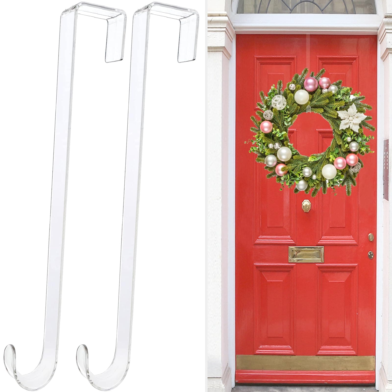 ZYSUN 12-Inch Clear Wreath Hanger, Non-Scratch Over-the-Door